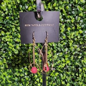 New York & Company Gold Earrings with Pink Accent